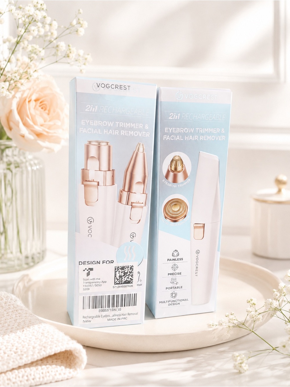 Crest Rose Gold & White Rechargeable Eyebrow Trimmer and Facial Hair Remover